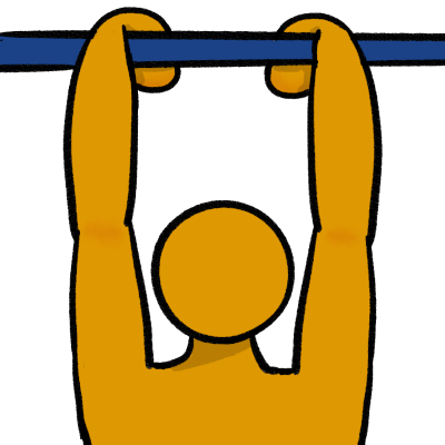 A horizontal metal rod with a thick base to mount onto a wall, like a towel rod. An orange arrow goes up, over, and around the rod, appearing to hang off of it.